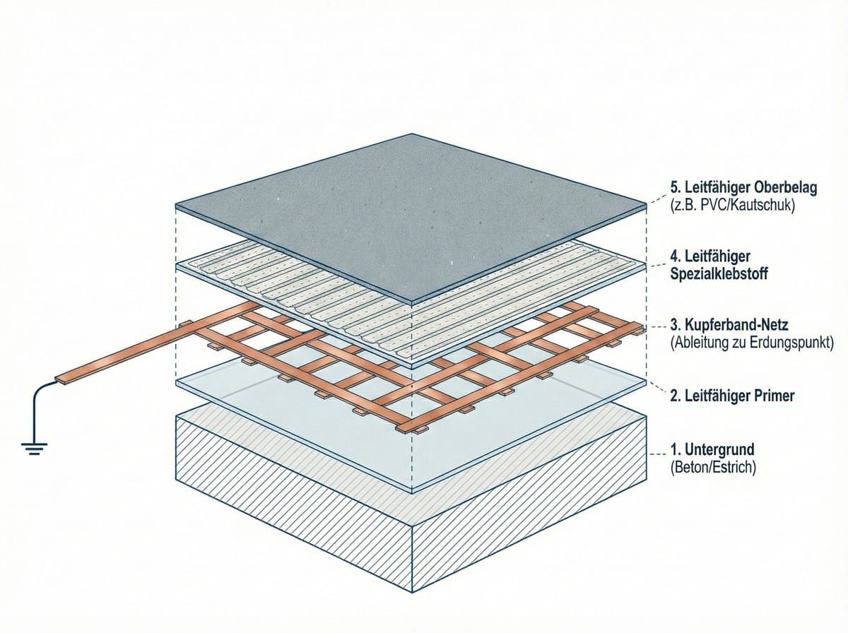 Leitfähige Bodenverlegung in technischem Bereich