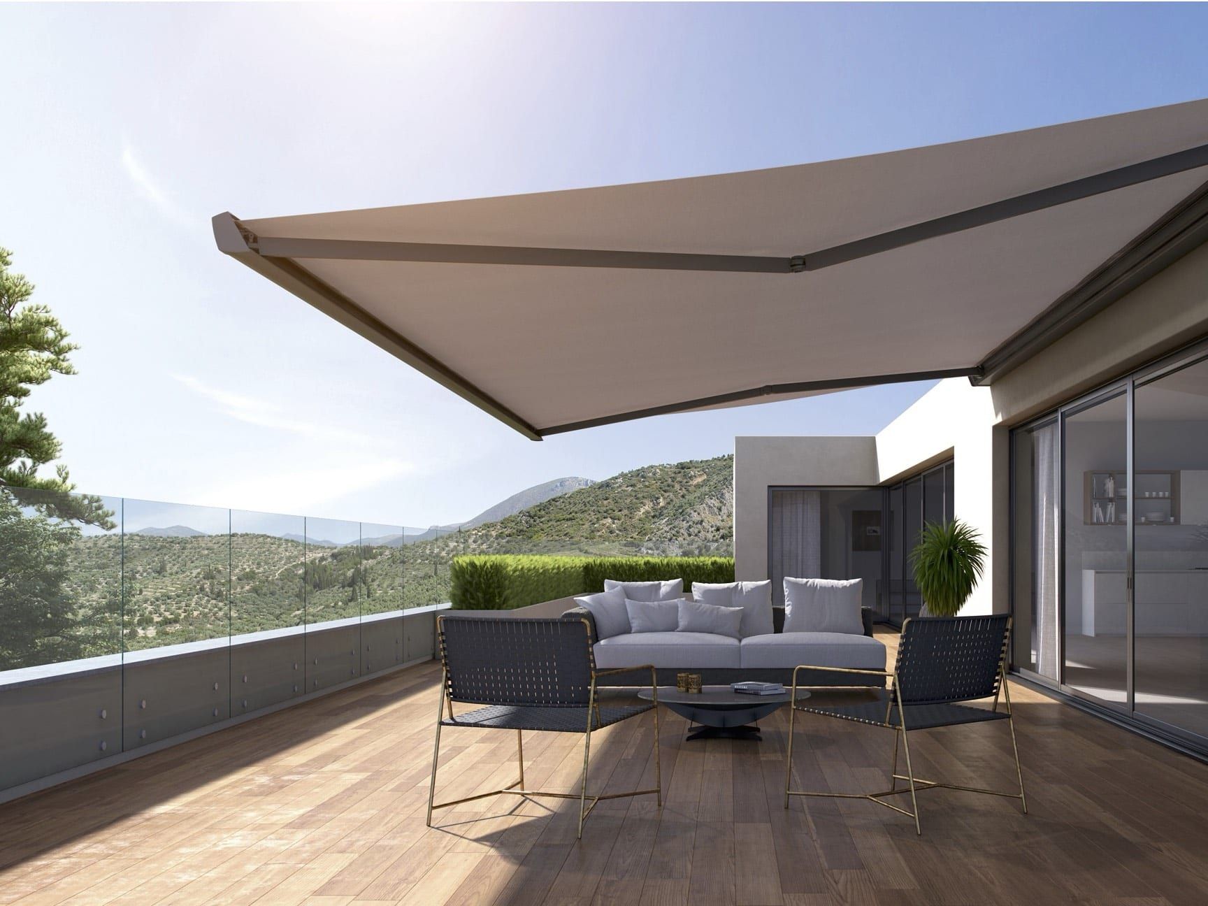 Gelenkarmmarkise in moderner Terrassengestaltung