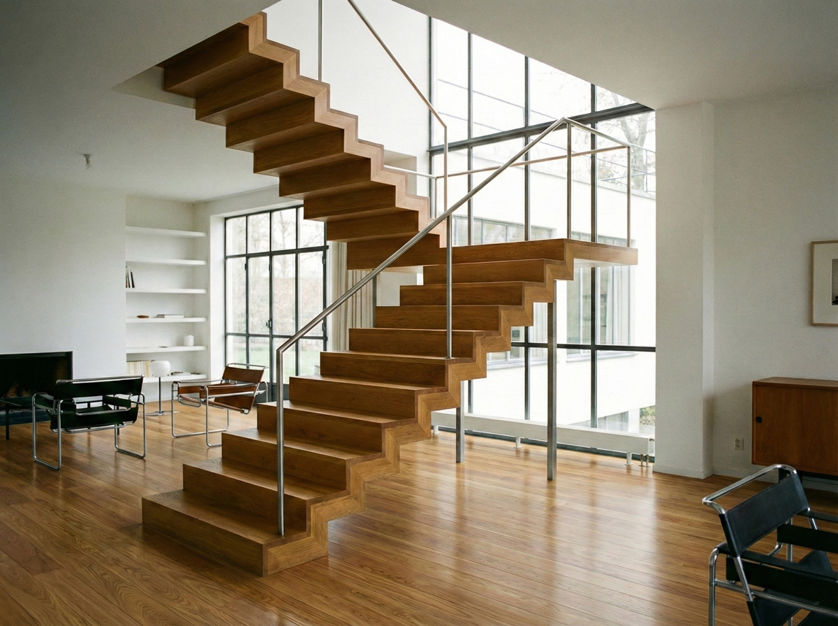 Maßgefertigte Holztreppe passend zum Boden