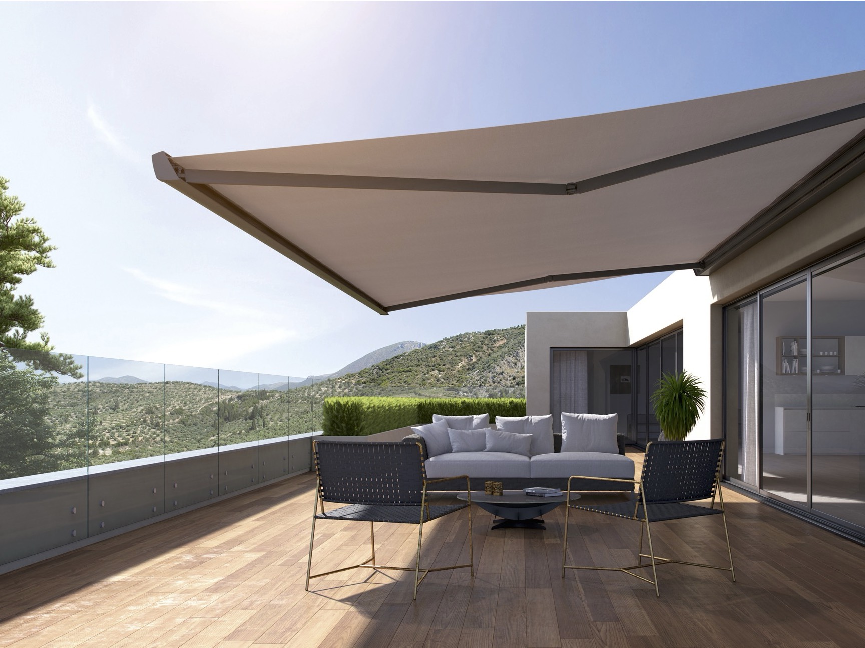 Gelenkarmmarkise in moderner Terrassengestaltung