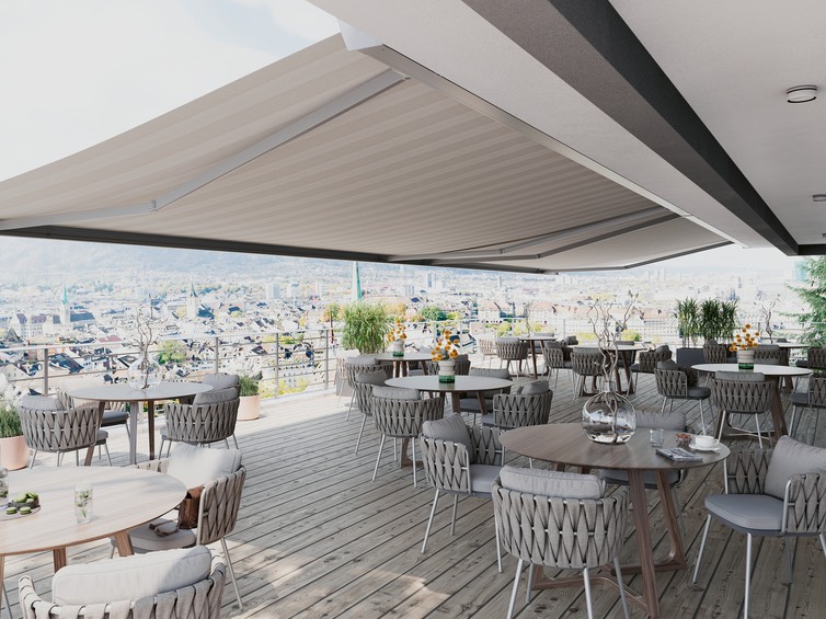 Sonnenschutzsysteme für moderne Aussengastronomie