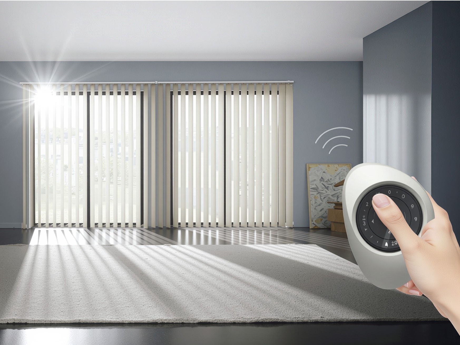 Automatischer Sonnenschutz und Vertikal-Jalousien für große Fensterfronten